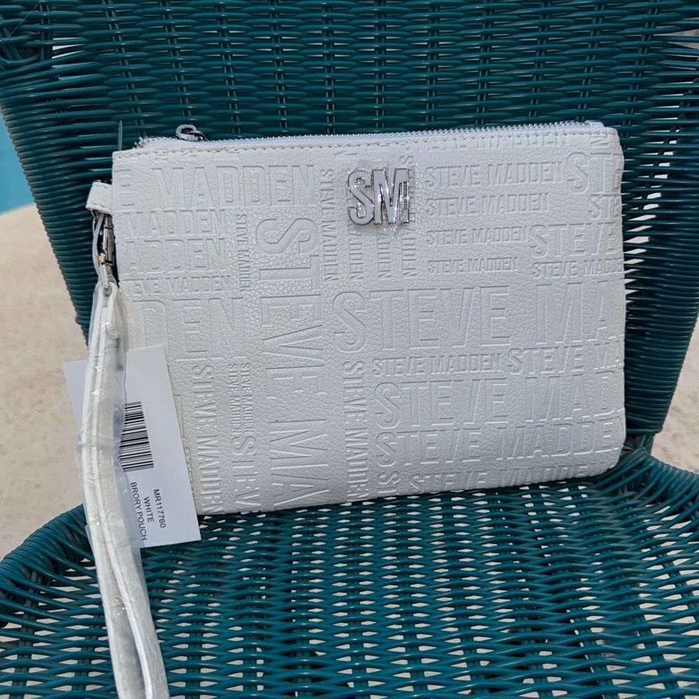 Steve Madden White Embossed Wristlet